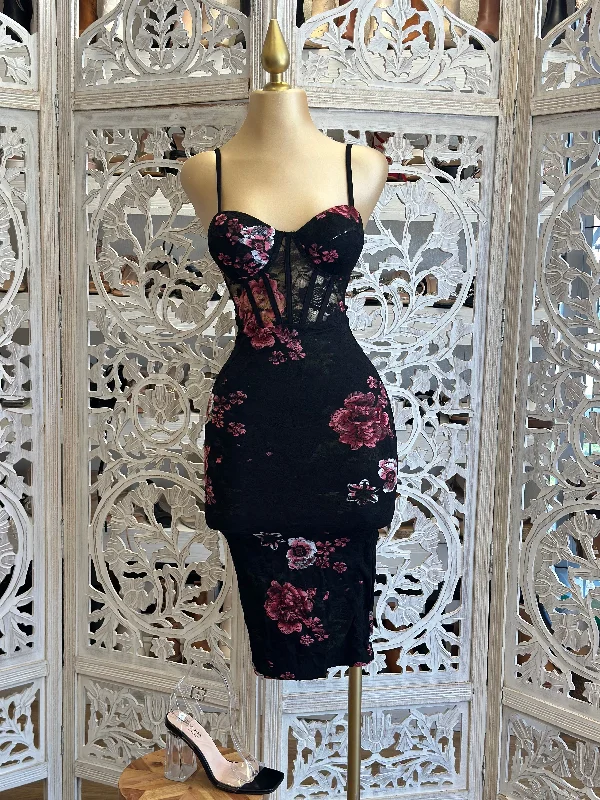 Lace Corset Floral Dress- Stretchy