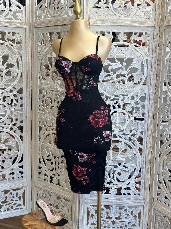 Lace Corset Floral Dress- Stretchy