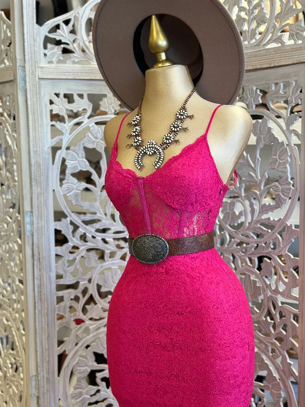 Lace Pink Formal Dress- Stretchy