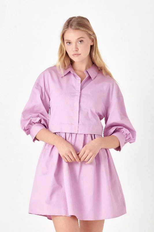 Lilac Puff Sleeve Shirt Poplin Dress