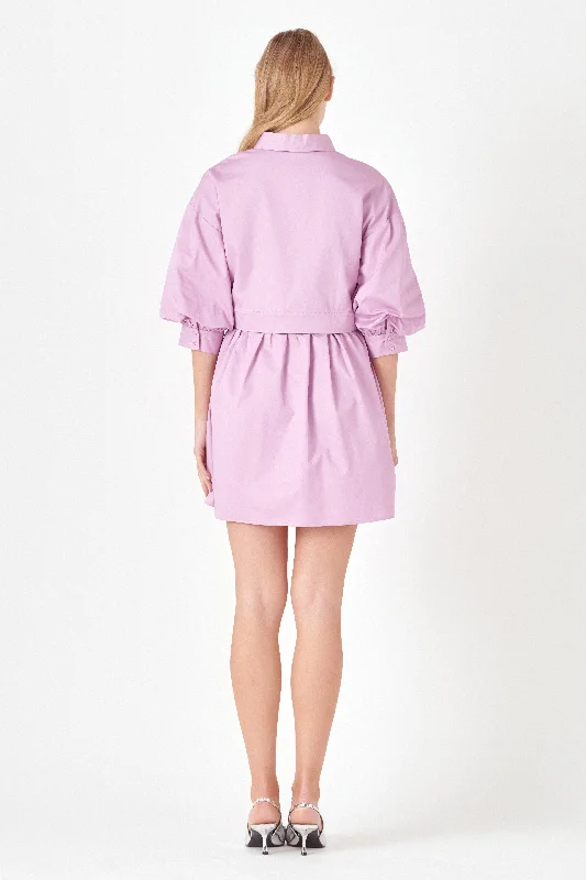 Lilac Puff Sleeve Shirt Poplin Dress