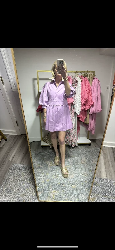 Lilac Puff Sleeve Shirt Poplin Dress