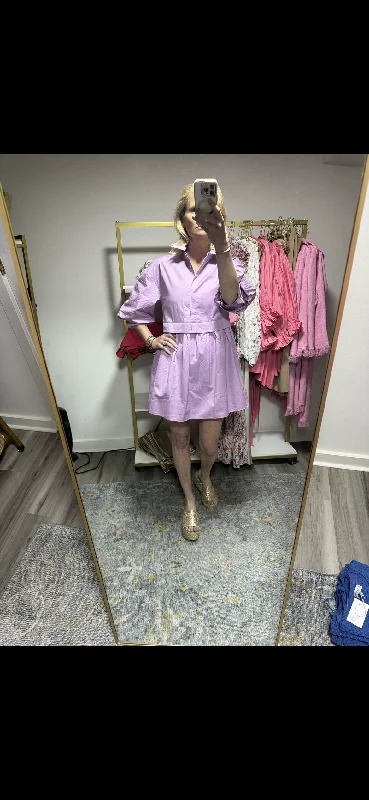 Lilac Puff Sleeve Shirt Poplin Dress