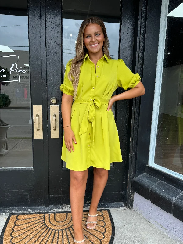 Lime button front dress