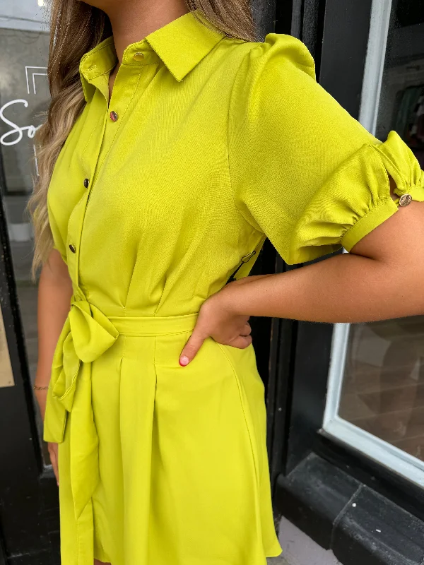 Lime button front dress