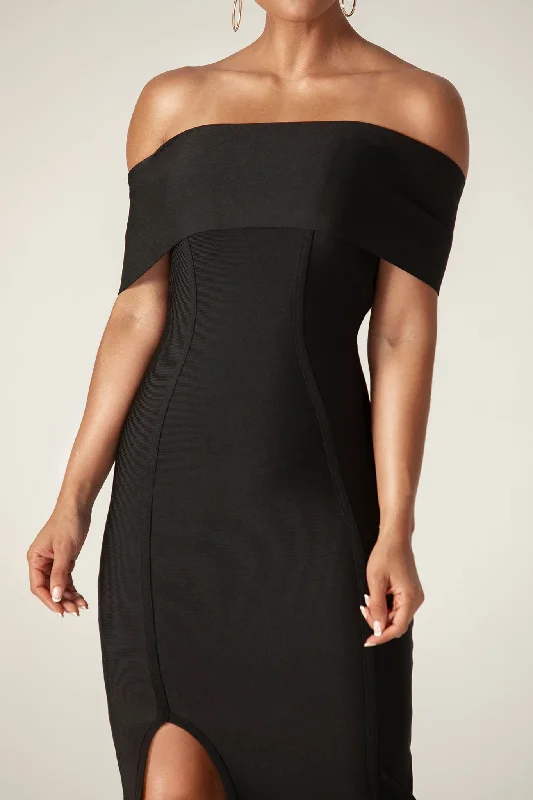 Miel Off Shoulder Bandage Dress (Black)