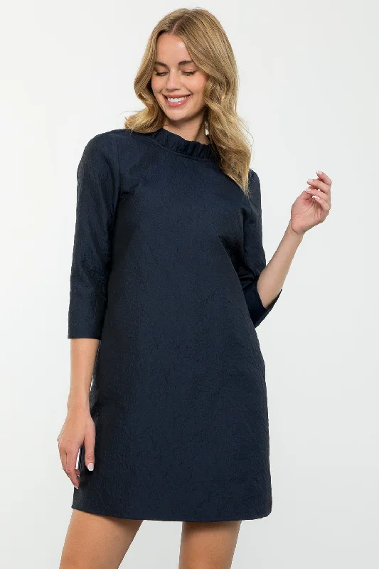 Navy textured Shift Dress with Bow Back