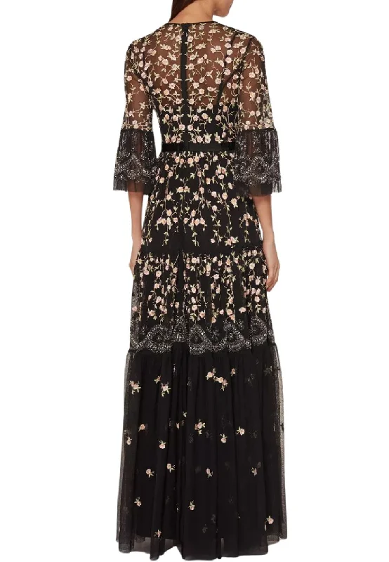 Black Climbing Blossom Floral Embellished Gown