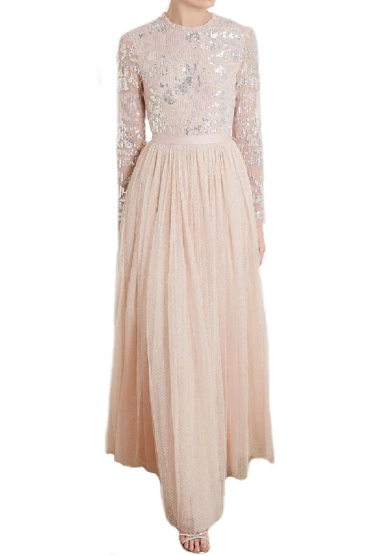 Blush Floral Gloss Bodice Tulle Gown