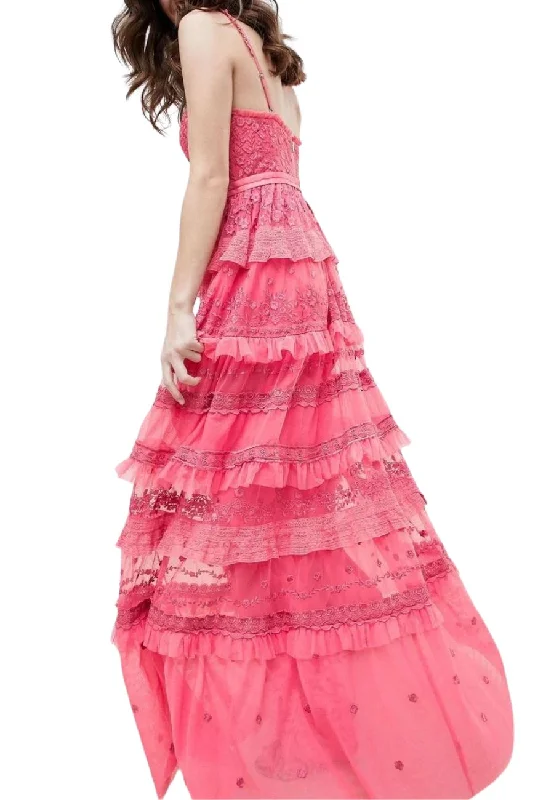 Coral Red Iris Tiered Maxi Dress