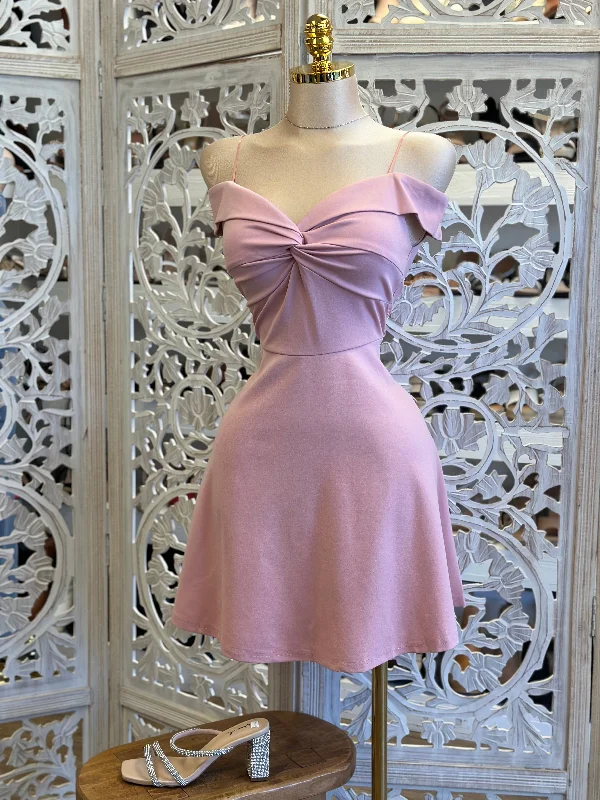 Off Shoulder Fit and Flare Mauve Dress- Stretchy, Estira