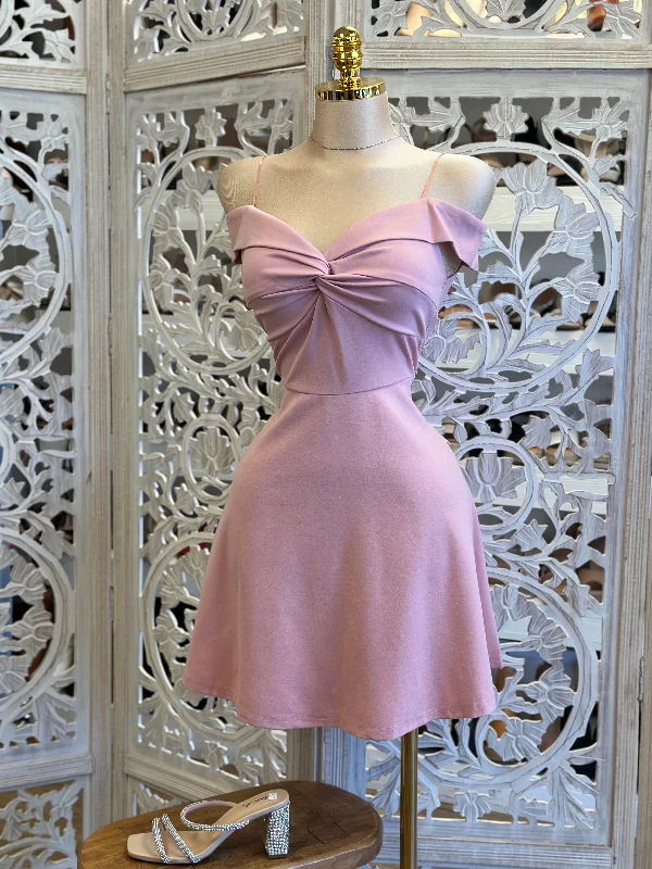 Off Shoulder Fit and Flare Mauve Dress- Stretchy, Estira