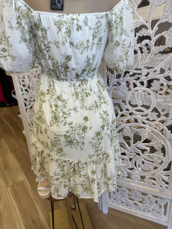 Olive Flowers Off Shoulder Dress