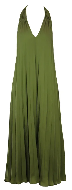 Olive Pleated Maxi Dress