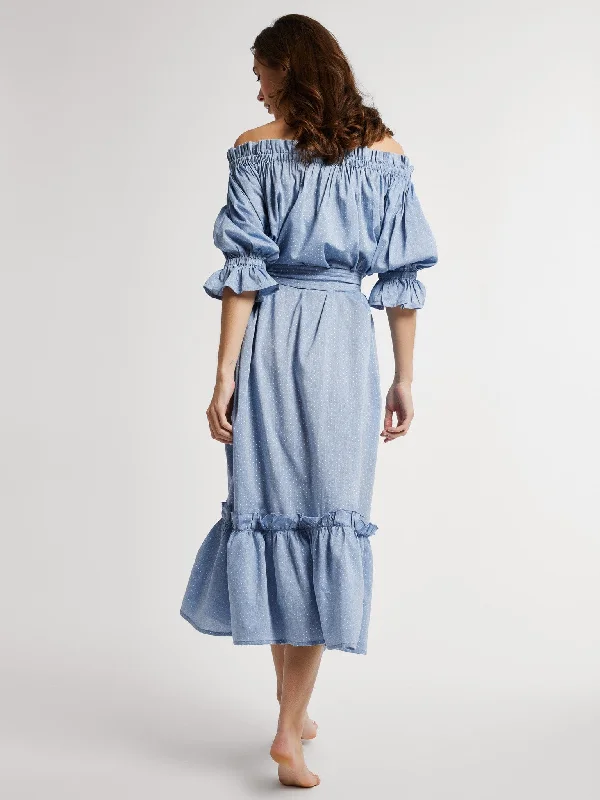 Paloma Dress in Chambray Polka Dot