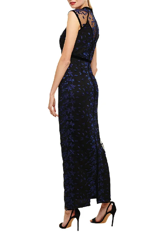 Black and Navy Elly Floral Embroidered Cap Sleeves Maxi Dress