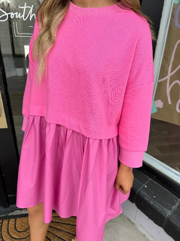 Pink contrast sweatshirt dress