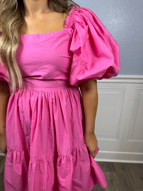 Pink puff sleeve dress