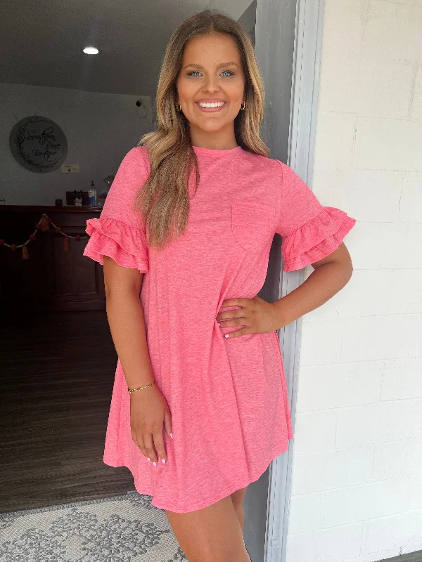 Pink ruffle sleeve tshirt dress