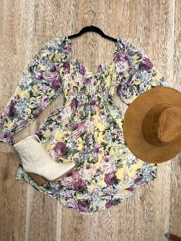 Purple Floral Bell Sleeve Dress