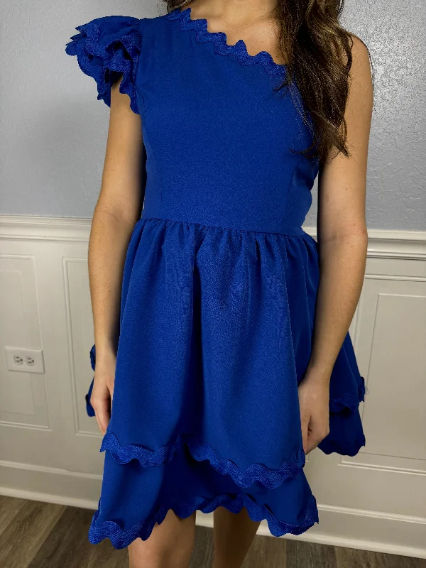 Royal blue rick rack one shoulder dress