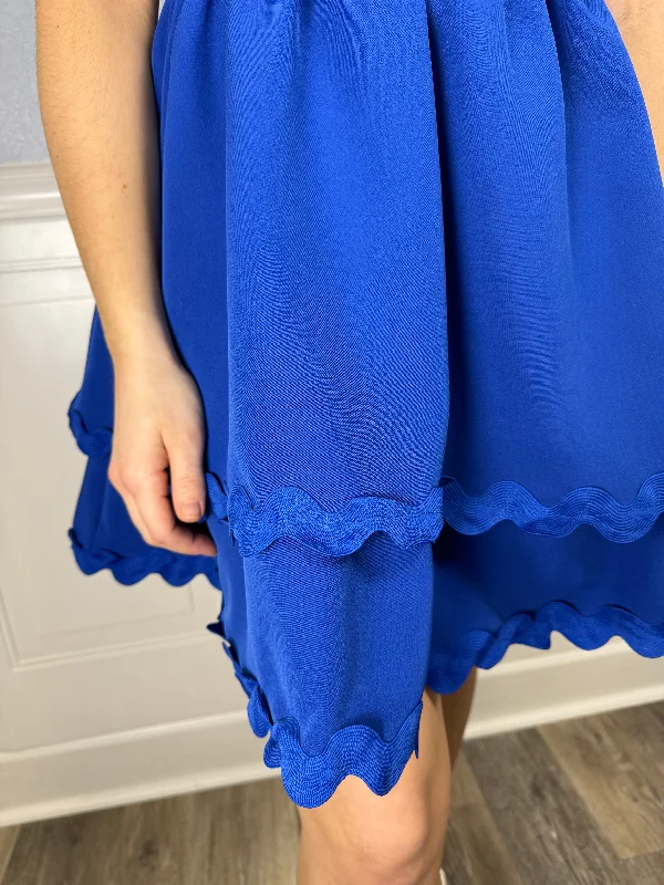 Royal blue rick rack one shoulder dress