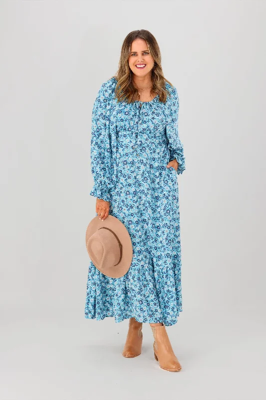 Salty Bright Meredith Maxi Dress Blue Print