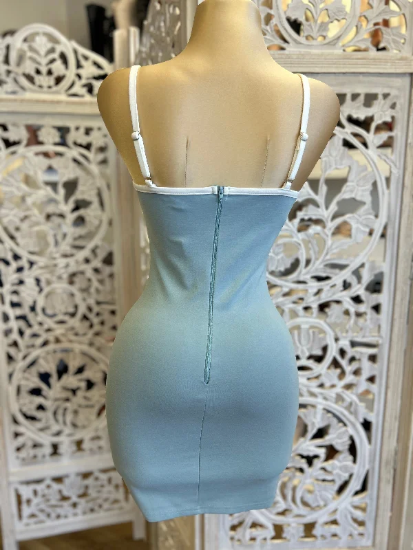 Sea Blue Ribbon Strap Bodycon Dress- Stretchy