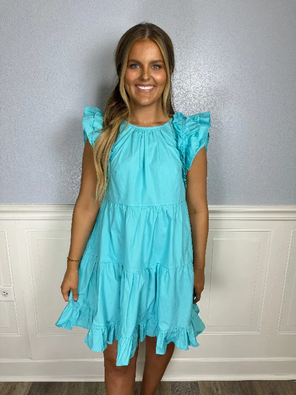 Sky blue tiered dress