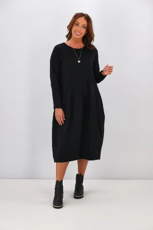 Tirelli L/S Diagonal Seam Dress Black