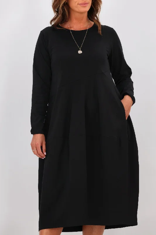 Tirelli L/S Diagonal Seam Dress Black