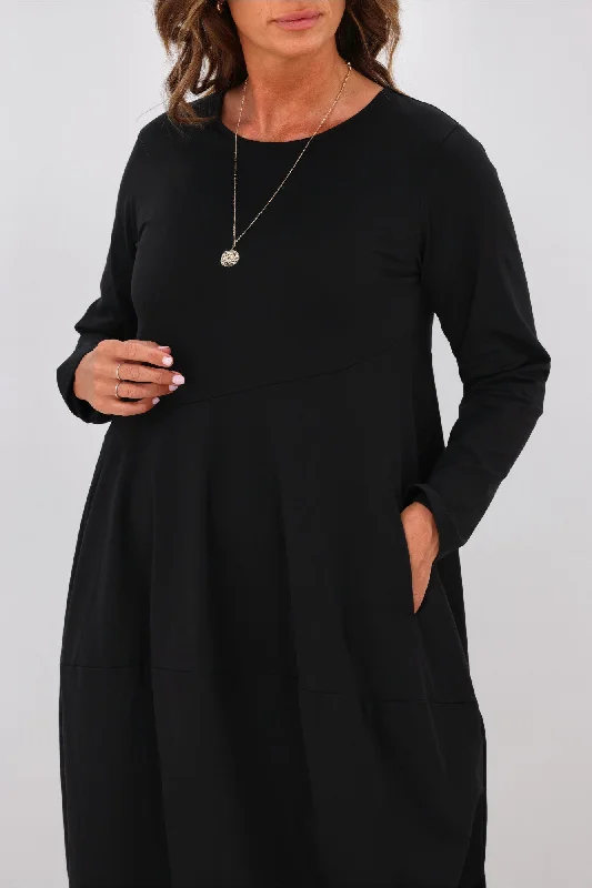 Tirelli L/S Diagonal Seam Dress Black