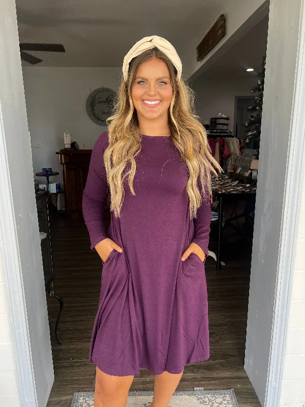 Deep purple long sleeve tshirt dress