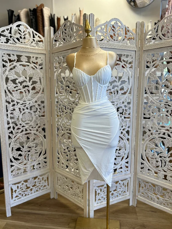 White Corset Draped Dress- Super Stretchy