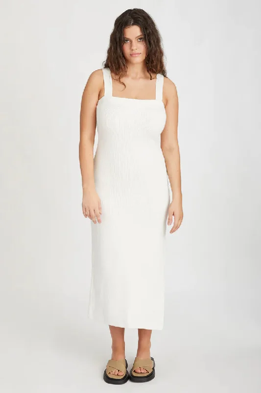 White Cotton Rib Knit Dress