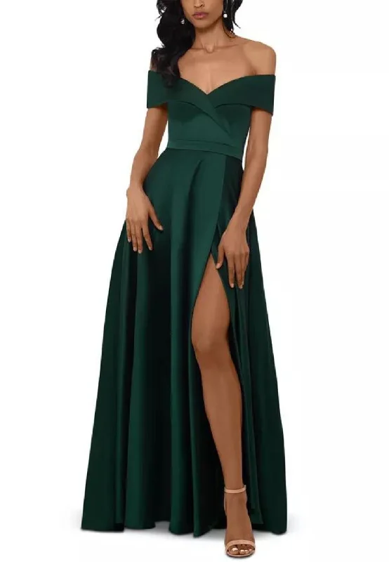 Emerald Green Samaya Off Shoulder Satin Gown