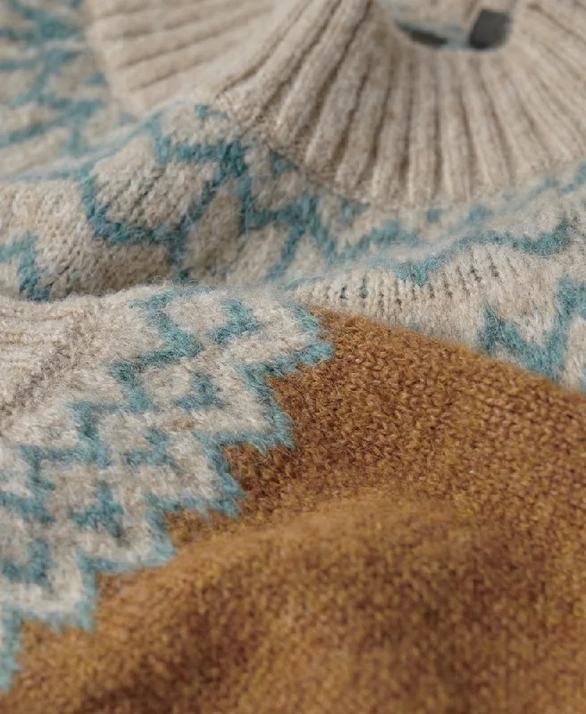 Slouchy Pattern Knit Jumper | Caramel Fairisle