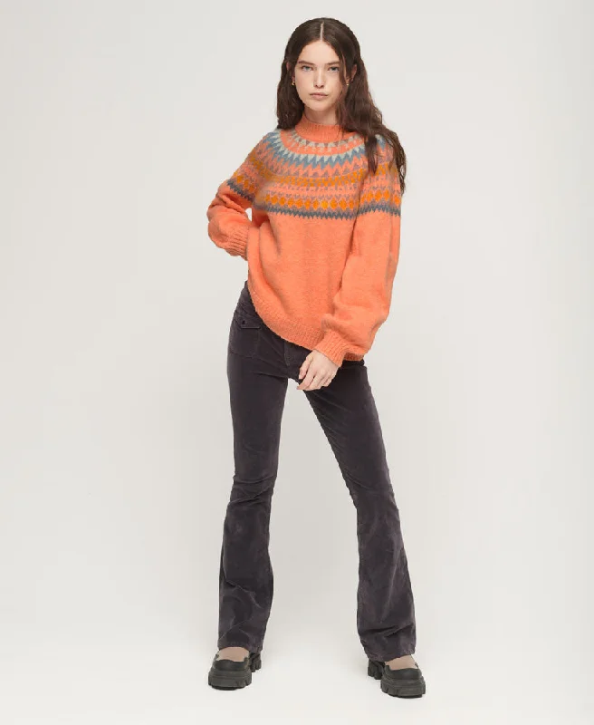 Slouchy Pattern Knit Jumper | Coral Fairisle