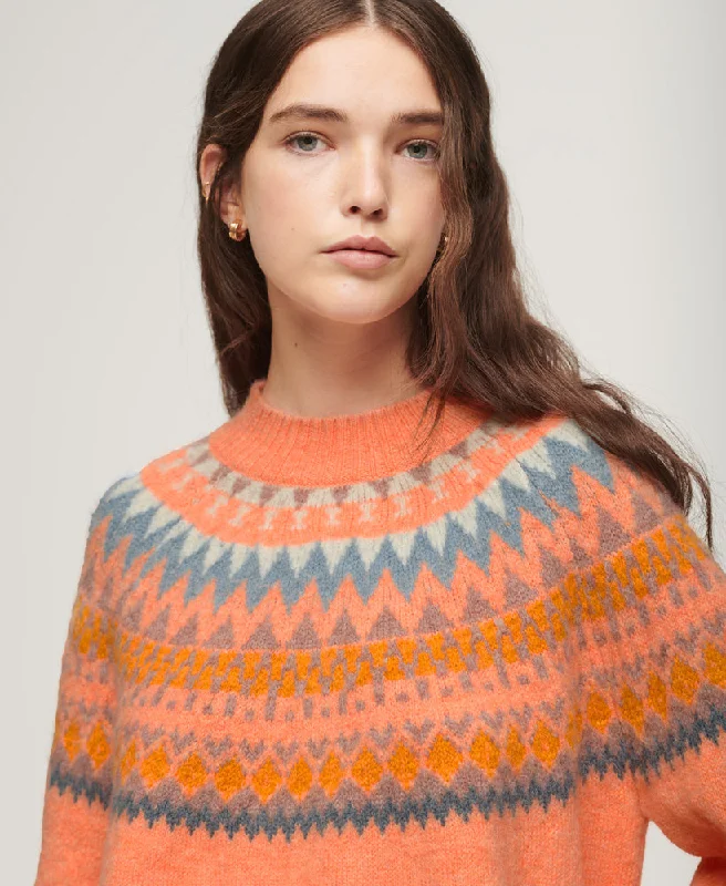 Slouchy Pattern Knit Jumper | Coral Fairisle