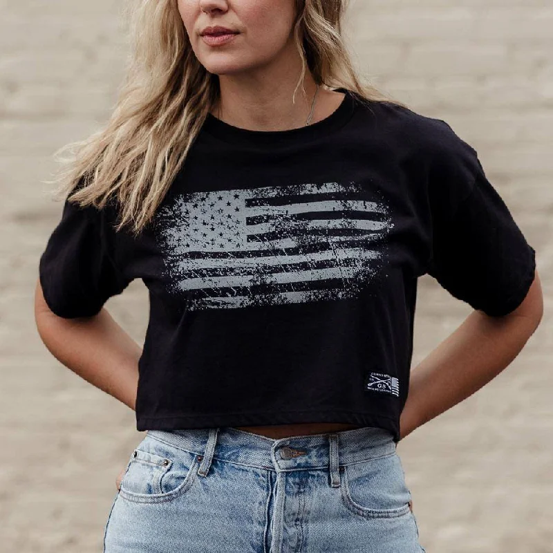 Women's Vintage American Cropped T-Shirt  - Black