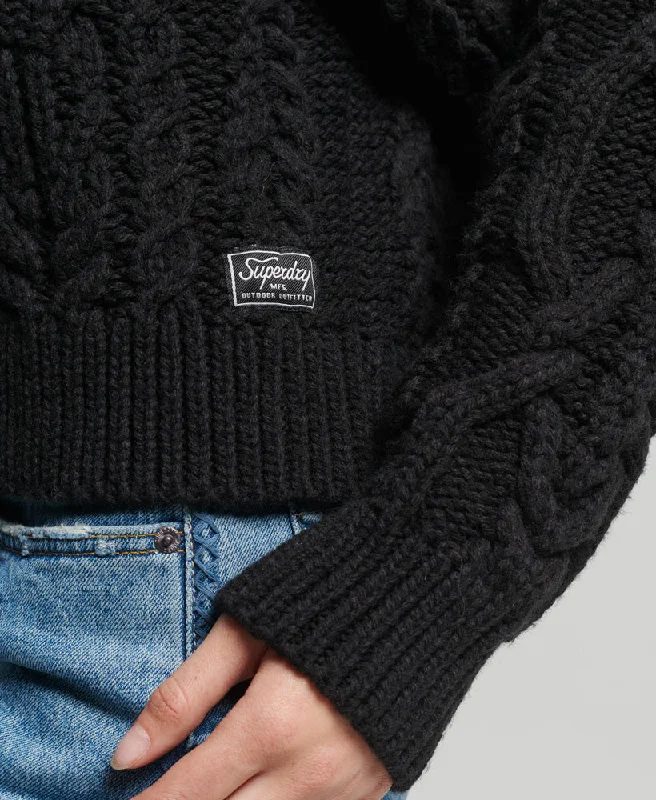 Vintage High Neck Cable Knit Jumper | Black