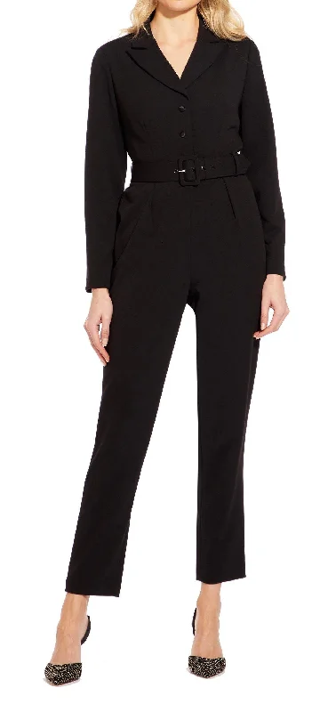 Adrianna Papell AP1D102936 Long Sleeve Belted Solid Stretch Crepe Jumpsuit