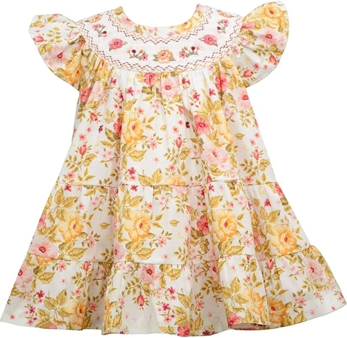 Baby or Toddler Girls Smocked Dress Garden Floral