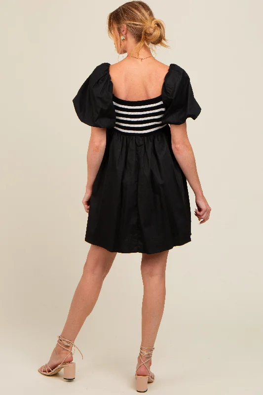 Black Knit Contrast Poplin Maternity Dress