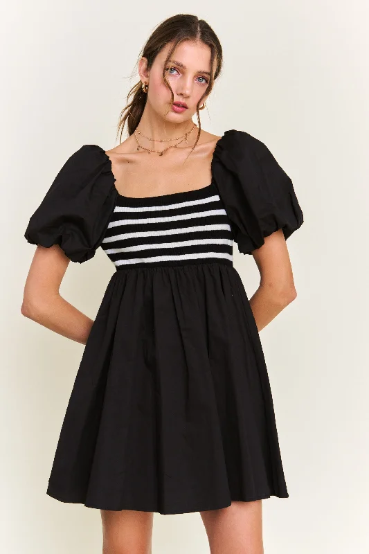 Black Knit Contrast Poplin Maternity Dress