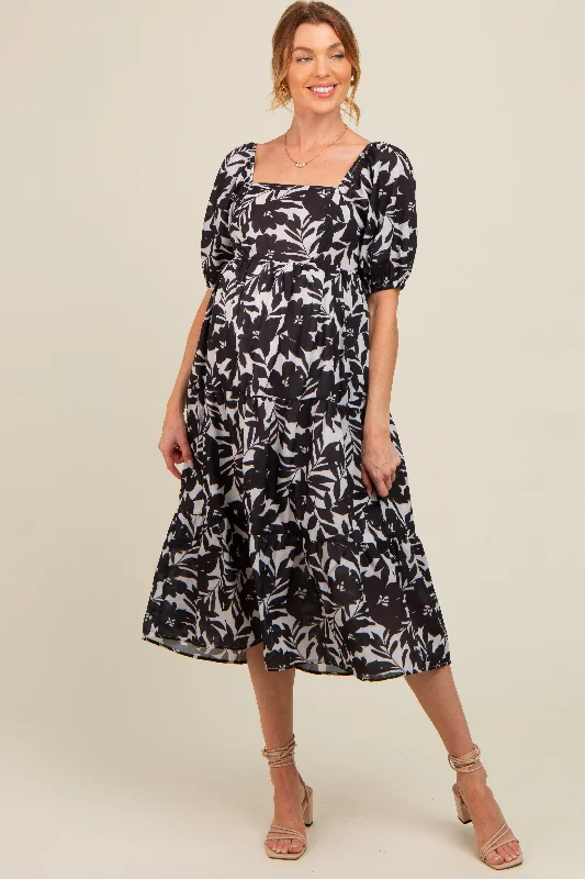 Black Printed Maternity Midi Dress