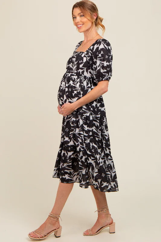 Black Printed Maternity Midi Dress