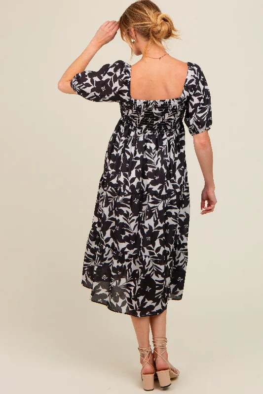 Black Printed Maternity Midi Dress