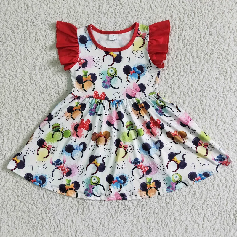 Cartoon Girl flutter sleeve Dresses