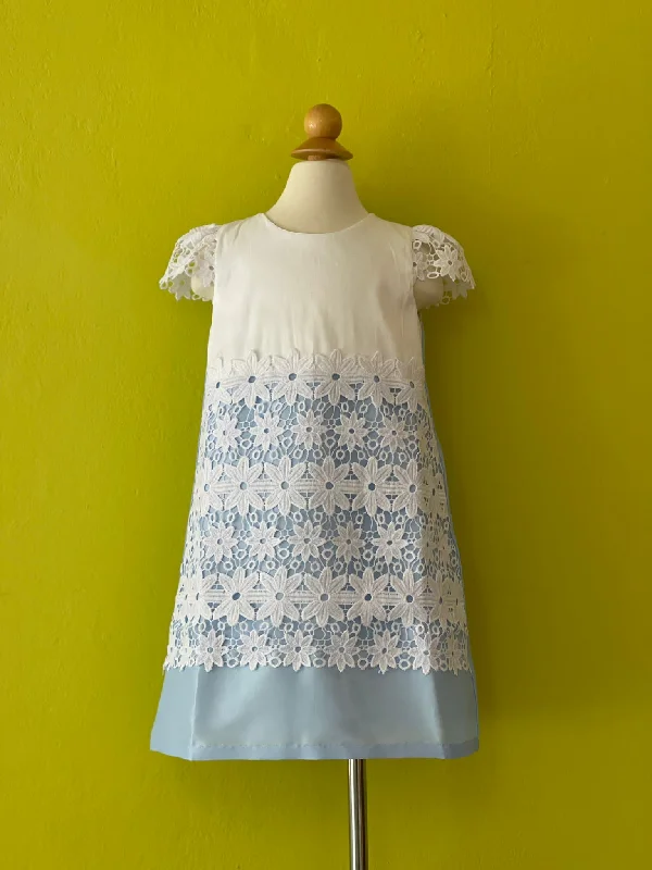 Combined taffeta and lace dress - Blue